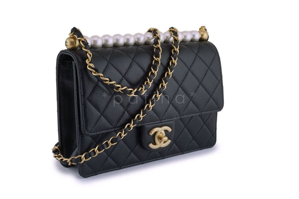 NIB 19S Chanel Black Lambskin Chic Pearls Classic Limited Mini Pearl Flap Bag GHW - Boutique Patina