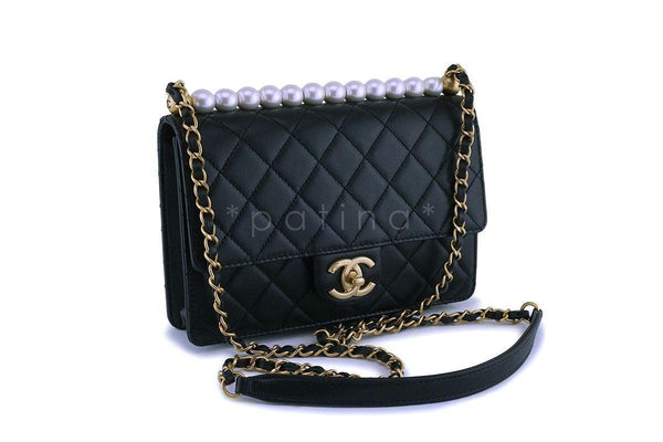 NIB 19S Chanel Black Lambskin Chic Pearls Classic Limited Mini Pearl Flap Bag GHW - Boutique Patina