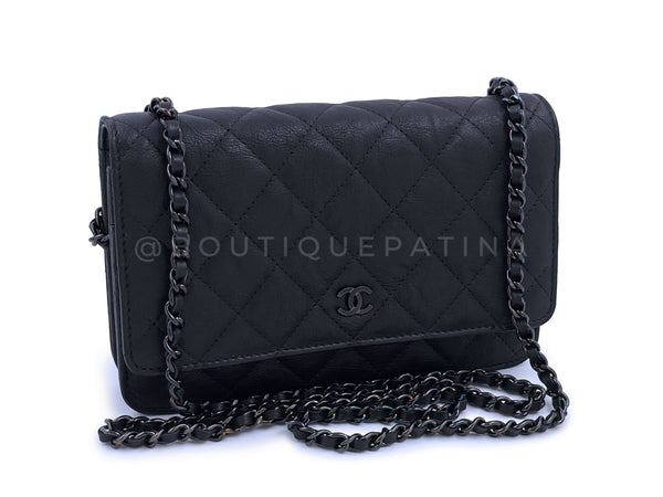 NIB 17S Chanel So Black Classic WOC Wallet on Chain Flap Bag Crumpled Calfskin - Boutique Patina