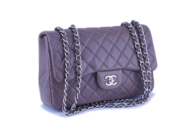 Chanel Taupe Beige-Gray Caviar Classic Jumbo Flap Bag SHW - Boutique Patina