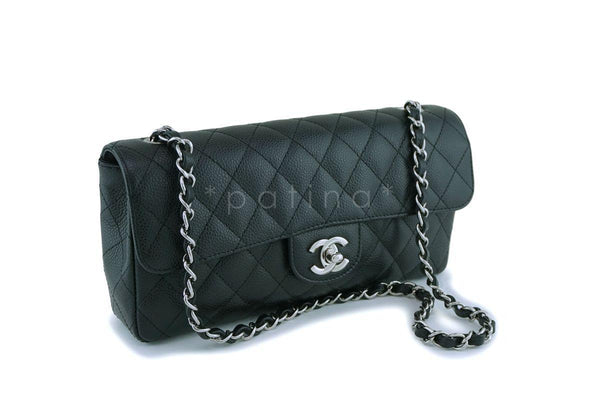 Chanel Black Caviar Classic East West Flap Bag SHW - Boutique Patina