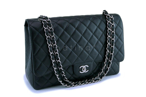 Chanel Black Caviar Maxi Classic Flap Bag SHW - Boutique Patina