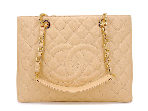 Authentic Chanel Beige Caviar GST Shopping Tote Bag SHW