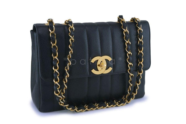 Chanel Vintage Black Caviar Mademoiselle Jumbo Classic Flap Bag 24k GHW - Boutique Patina