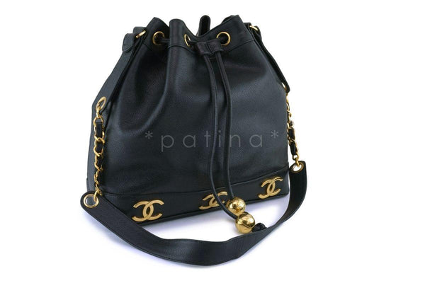 Chanel Vintage Black Caviar Drawstring Bucket Bag 24k GHW - Boutique Patina