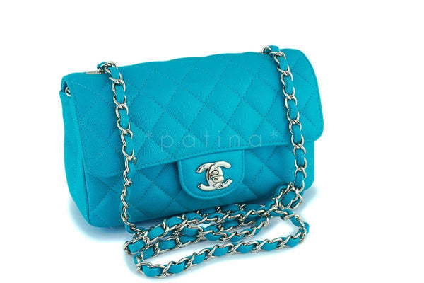 17C Chanel Turquoise Green-Blue Caviar Rectangular Mini Classic Flap Bag GHW - Boutique Patina