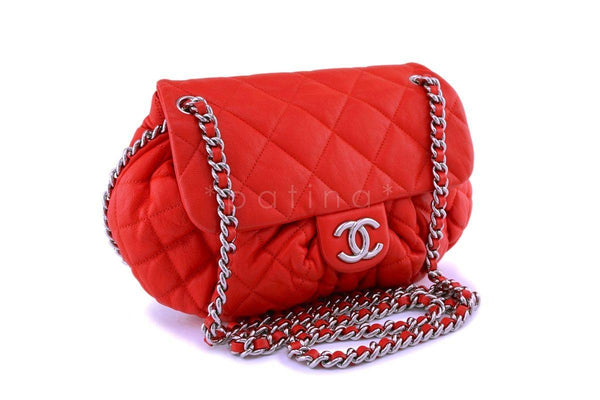 Chanel Red Textured Medium Chain Around Crossbody Flap Bag SHW - Boutique Patina