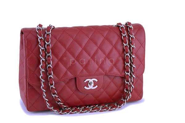 Chanel Red Caviar Jumbo Classic Flap Bag SHW - Boutique Patina