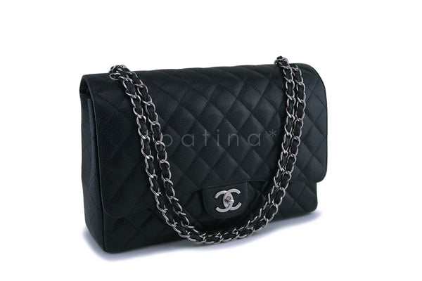 Chanel Black Caviar Maxi Classic Double Flap Bag SHW - Boutique Patina