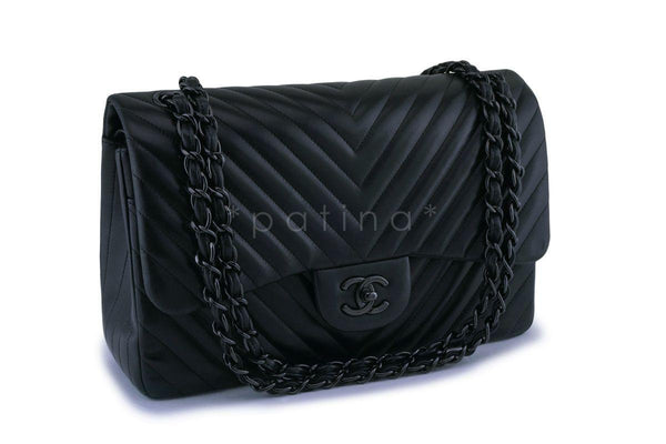 Chanel So Black Lambskin Jumbo Classic Double Flap Bag - Boutique Patina