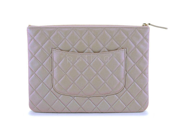 NIB 19S Chanel Iridescent Beige Pearly CC Caviar Medium O Case Clutch Bag - Boutique Patina