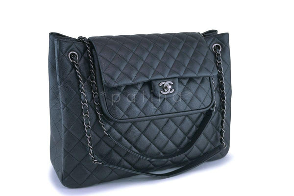 Chanel Charcoal Gray Caviar Classic Flap Timeless Tote Bag - Boutique Patina
