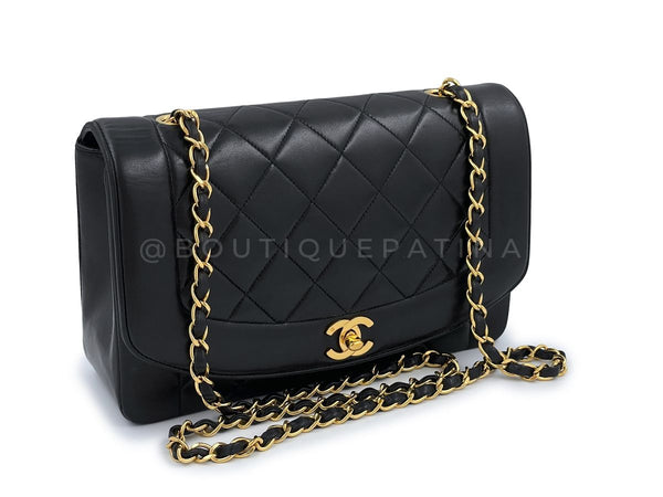 Chanel 1992 Vintage Medium Diana Bag Black Lambskin 24k GHW - Boutique Patina