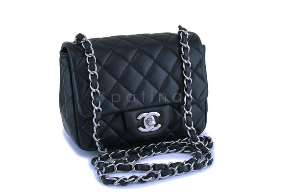 Chanel Classic Mini Square Black Lambskin Crossbody Bag SHW - Boutique Patina