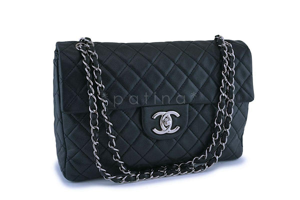 Rare Chanel Black Soft Caviar Maxi "Jumbo XL" Classic Double Flap Bag SHW - Boutique Patina
