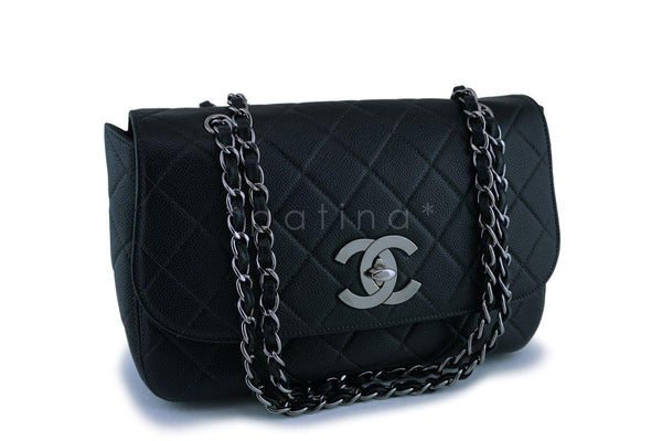Rare Chanel Vintage Black Caviar Jumbo Classic Flap Bag RHW - Boutique Patina