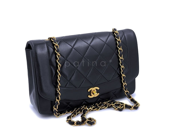 Chanel Vintage Black Diana Flap Bag Medium Lambskin 24k GHW - Boutique Patina