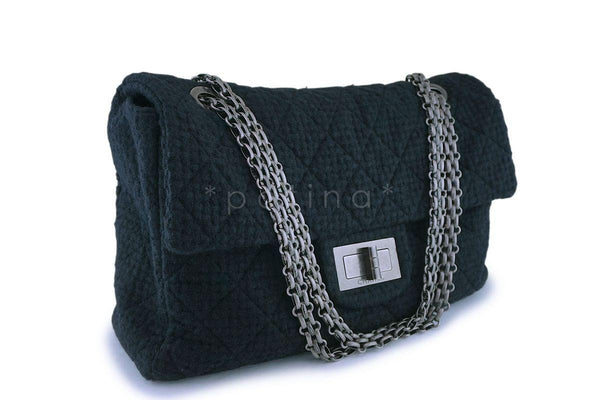 Rare Chanel Black Tweed XXL Supermodel Reissue Flap Bag Weekender RHW - Boutique Patina
