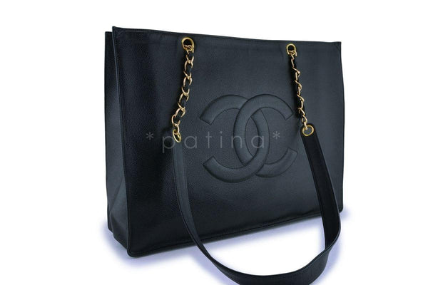 Chanel Vintage Black Caviar Timeless Logo Tote Bag 24k GHW - Boutique Patina