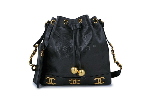 Chanel Vintage Black Caviar Drawstring Bucket Bag 24k GHW - Boutique Patina