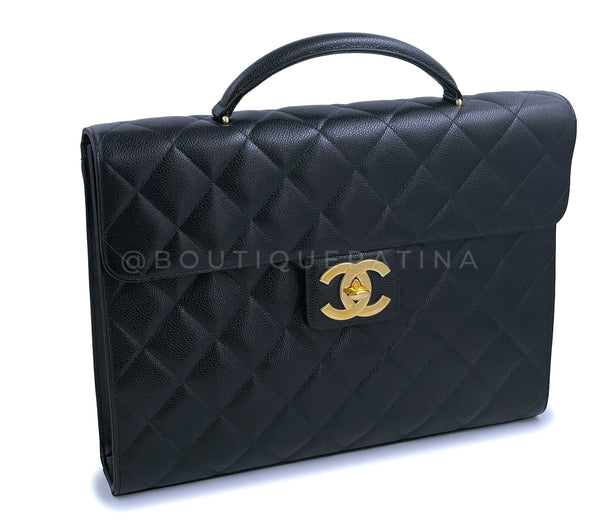 Like New Chanel 1996 Vintage Black Caviar Briefcase Tote Bag 24k GHW - Boutique Patina
