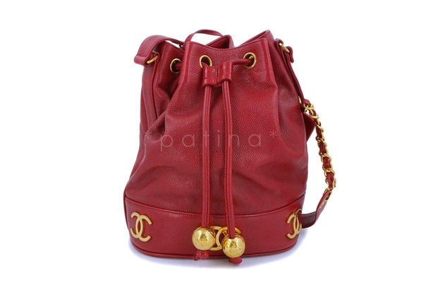 Chanel Vintage Red Caviar Drawstring Bucket Bag 24k GHW - Boutique Patina