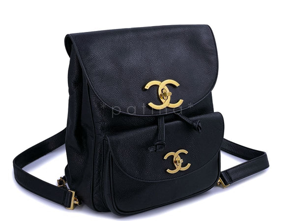 Chanel Vintage Black Caviar Large CC Backpack Bag 24k GHW - Boutique Patina