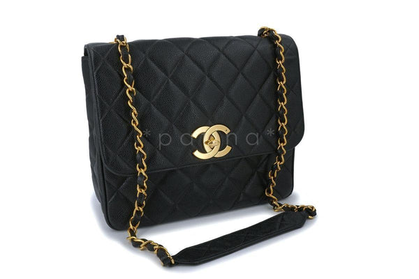 Chanel Vintage Black Caviar Tall Crossbody Flap Bag 24k GHW - Boutique Patina