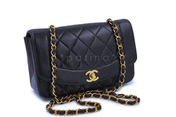 Chanel Black Vintage Lambskin Small Diana Classic Flap Bag 24k GHW - Boutique Patina