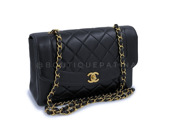 Chanel Vintage Diana Flap Bag Black Medium 24k GHW Pocket - Boutique Patina