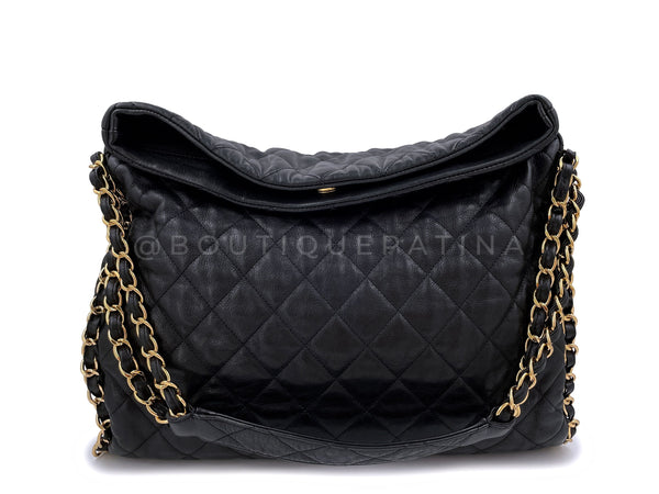 Chanel Black Quilted Chain Around Soft Hobo Tote Bag Large - Boutique Patina