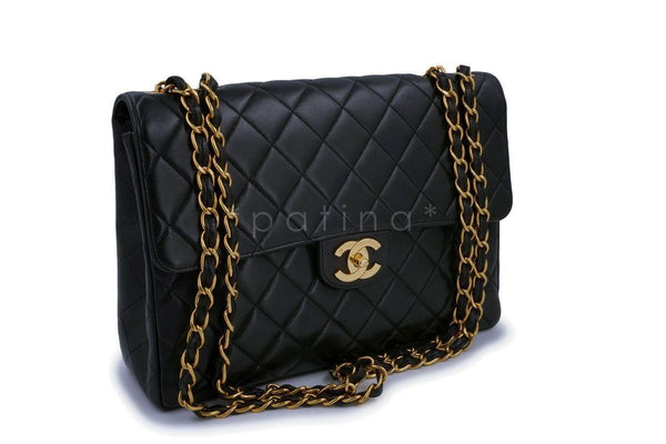 Chanel Vintage Black Lambskin Jumbo Classic Flap Bag 24k GHW - Boutique Patina