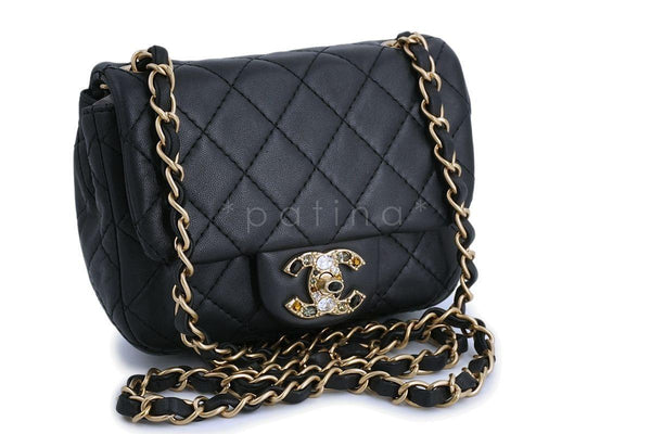 Chanel Pearly Black Precious Jewel Crystals Square Mini Classic Jeweled Flap Bag - Boutique Patina