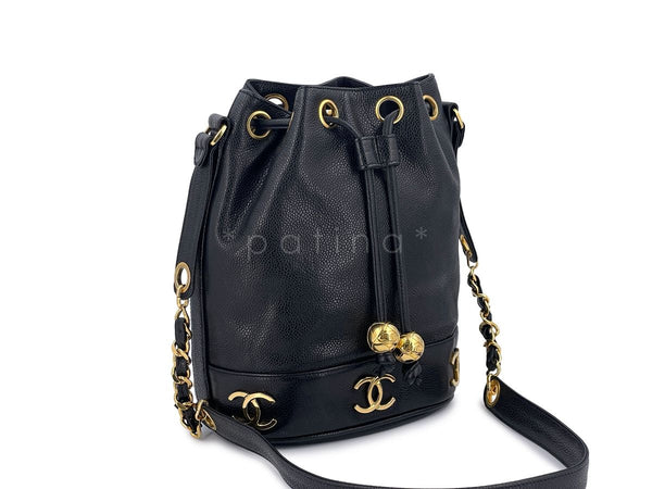 Chanel Vintage Black Caviar Drawstring Bucket Bag Small 24k GHW - Boutique Patina