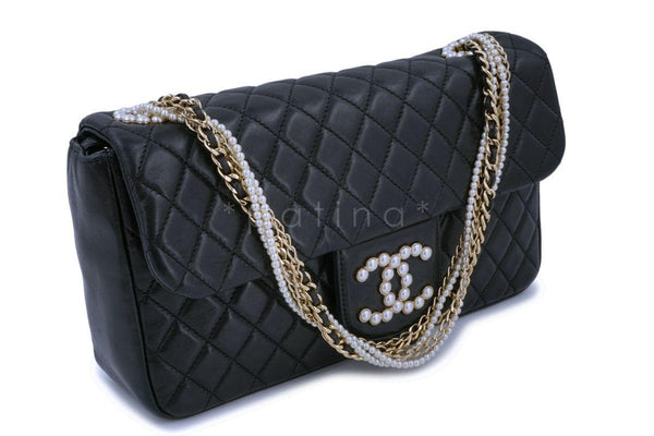 Rare Chanel Black Westminster Pearl Classic Flap Bag - Boutique Patina