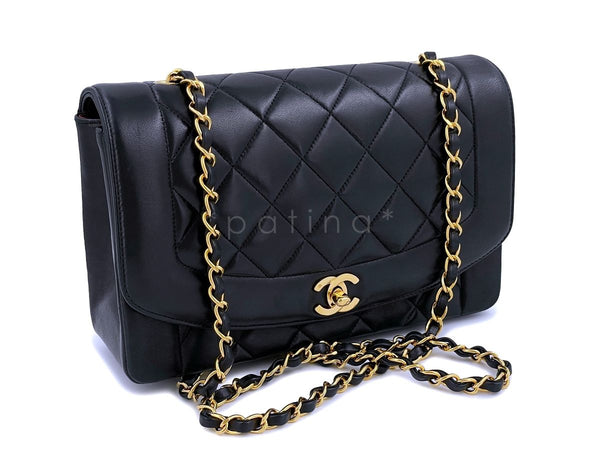 Chanel 1992 Vintage Black Medium Diana Flap Bag 24k GHW Lambskin - Boutique Patina