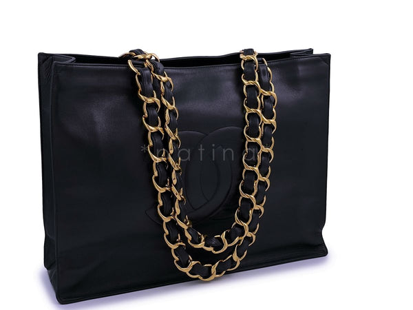 Chanel Vintage Black Chunky Chain Shopper Tote Bag 24k GHW - Boutique Patina
