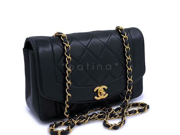 Chanel Vintage Black Small Diana Bag Flap 24k GHW Lambskin - Boutique Patina