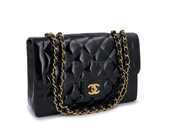 Chanel Vintage Patent Black Medium Classic Single Flap Bag 24k GHW - Boutique Patina