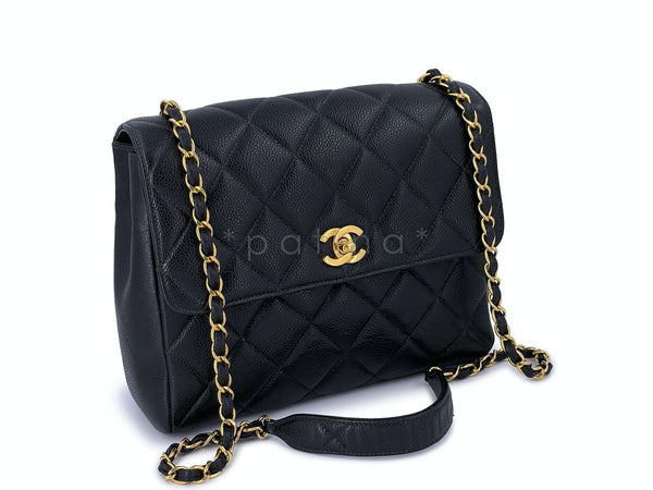 Chanel Vintage Black Caviar Square Classic Flap Crossbody Bag 24k GHW - Boutique Patina
