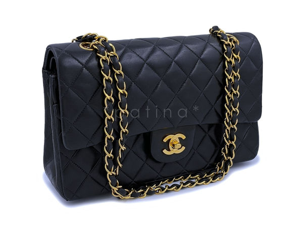 Chanel Vintage 1992 Black Medium Classic Double Flap Bag 24k GHW Lambskin - Boutique Patina