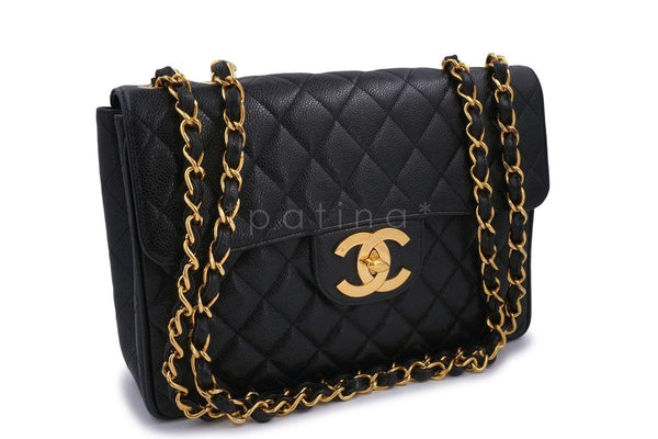 Chanel Vintage Black Caviar Jumbo Classic Flap Bag 24k GHW - Boutique Patina