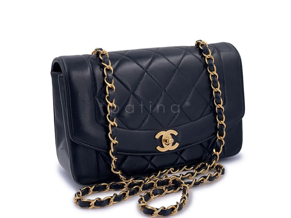 Chanel Vintage Small Diana Flap Bag 24k GHW Black Lambskin - Boutique Patina