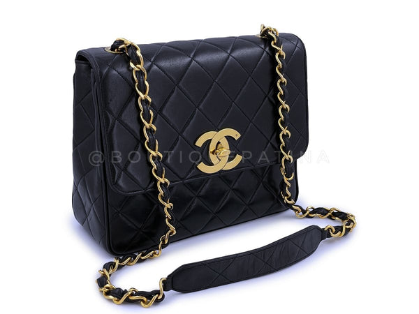 Chanel Vintage Black Tall Medium Classic Flap Bag Messenger 24k GHW - Boutique Patina