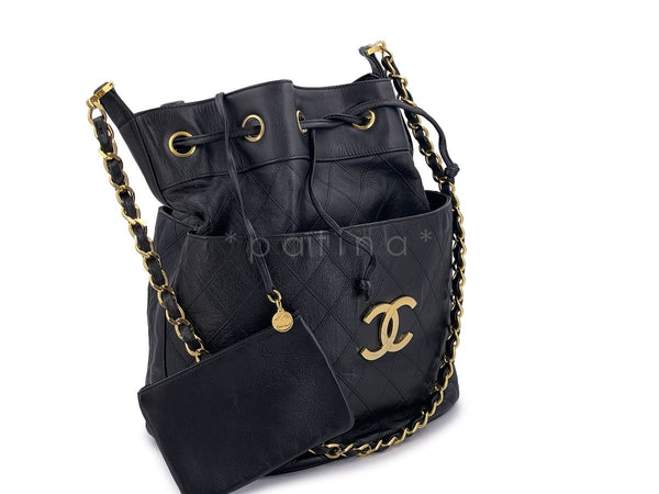 Chanel Black Calfskin Vintage Oversized CC Bucket Bag 24k GHW - Boutique Patina