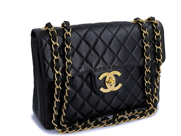 Chanel Black Vintage Lambskin Jumbo Classic Flap Bag 24k GHW - Boutique Patina