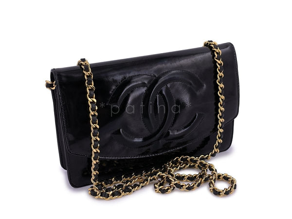 Chanel Vintage Black Patent Timeless Wallet on Chain WOC 24k GHW - Boutique Patina