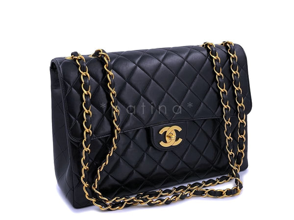 Chanel Vintage Black Jumbo Classic Flap Bag Lambskin 24k GHW - Boutique Patina