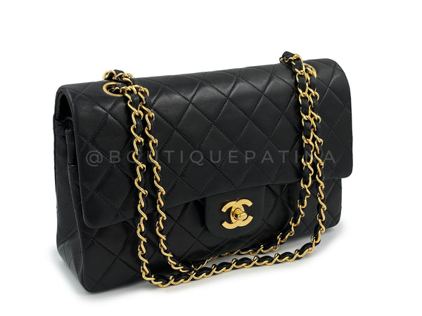 Chanel 1992 Vintage Black Medium Classic Double Flap Bag 24k GHW Lambskin - Boutique Patina
