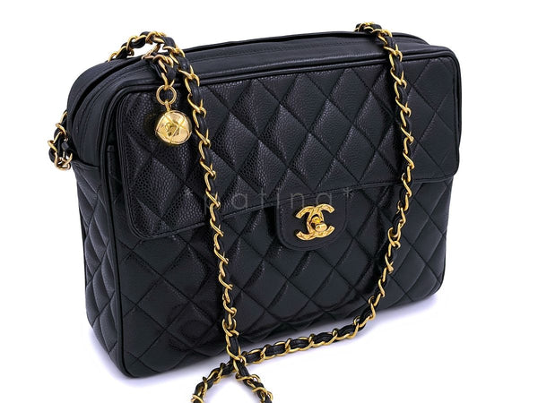 Chanel Vintage Black Caviar Classic "Flap" Camera Bag Etched 24k GHW - Boutique Patina